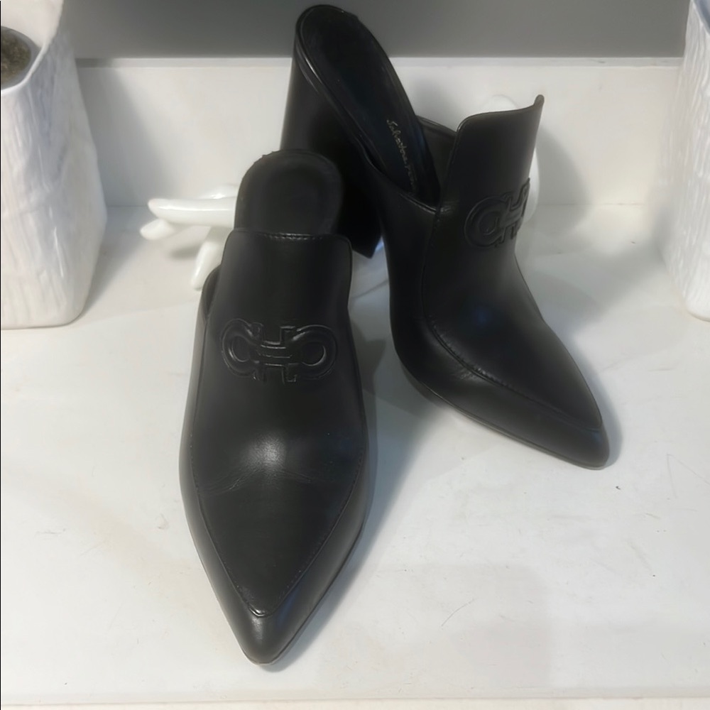 Salvatore Ferragamo Black Leather Mules